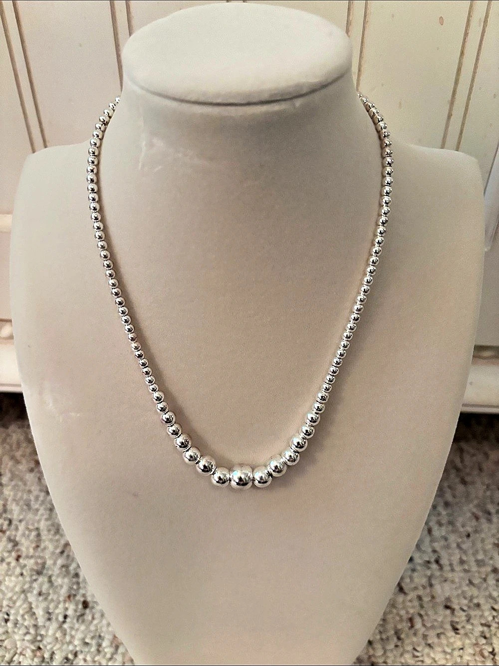 Silver Graduated Beaded Necklace